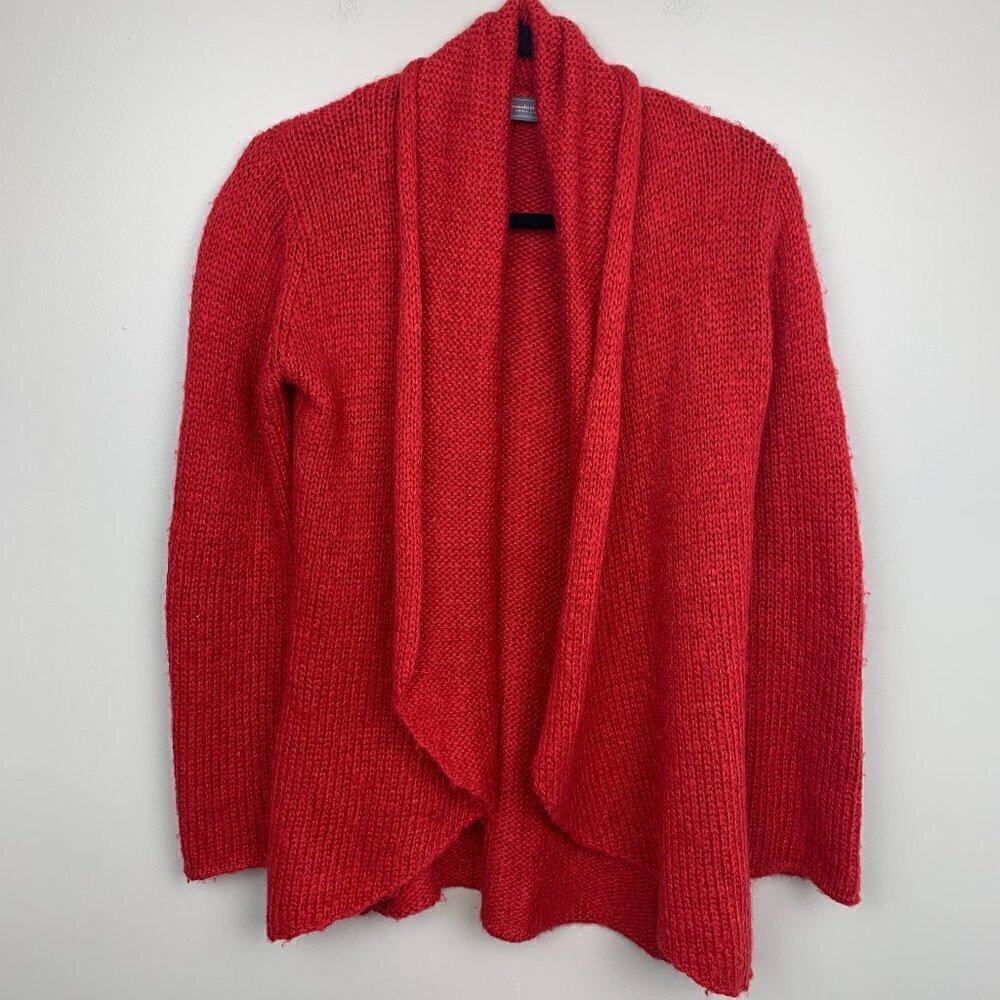 Wooden Ships Red Open Front Cardigan Wool Blend